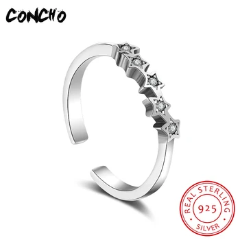 

2018 New Real Wedding Bands Classic Party Anel Feminino Concho Jewelry 925 Sterling Silver Star Rings For Women
