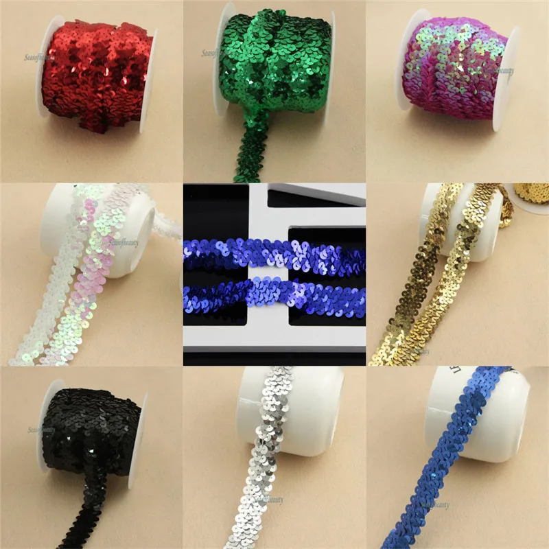 10 Yards Multicolor Sequin Elastic Stretch Lace Trim Mesh Lace Ribbon
