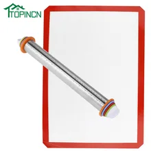 TOPINCN 17 дюймов Регулируемая нержавеющая сталь Скалки тесто ролик для выпечки теста для пиццы печенья формы для выпечки лоток коврик 60*40 см