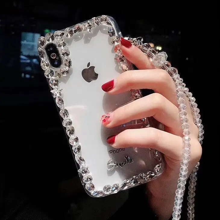 

ORYKSZ For iphone X XR XS XS MAX Case Luxury Transparent Jewelled Silicone Hard Cases For iphone X 6 6s 7 7plus 8plus Back Cover