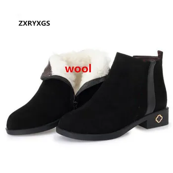

2019 Newest Winter Snow Boots Pointed Matte Cow Leather Boots Women Shoes Large Size Comfort Fur One Wool Ankle Boots Flat Shoes