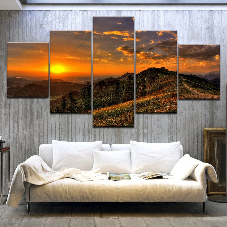 5แผง/ชิ้น HD พิมพ์ Dusk Nightfall Gloam Mountain ภูมิทัศน์ Modern Art