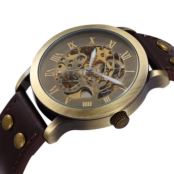 

Drop Shipping Wrist Watch Men Automatic Mechanical Relogio Masculino Antique Bronze Tone Skeleton Steampunk Wristwatch Clock