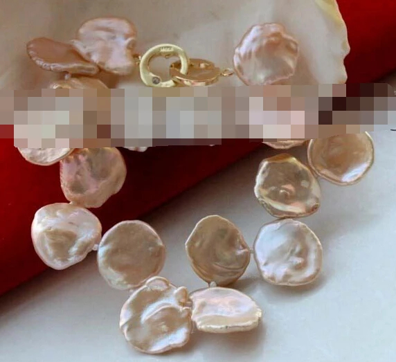 

huij 001672 Genuine Natural Pink Reborn Keshi Petal Pearl bracelet 14k