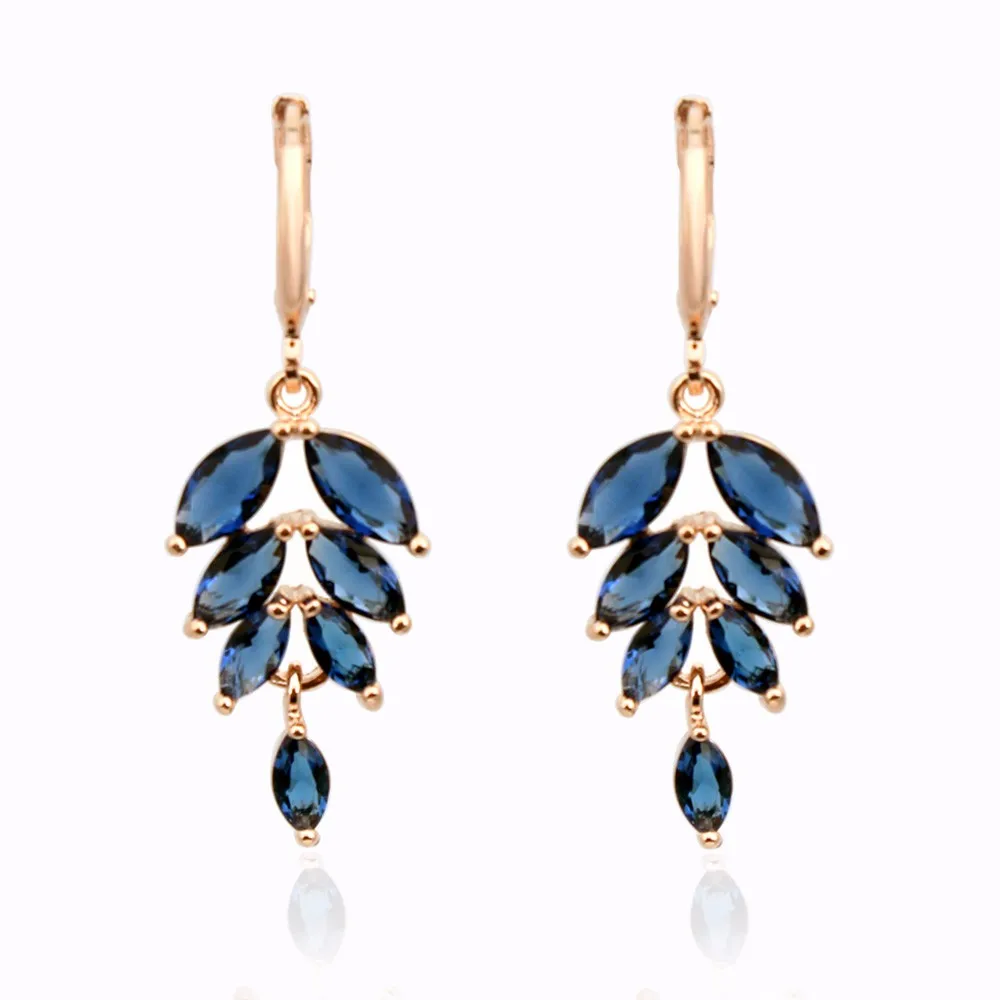 

Chadestinty Fashion Wedding Bride Drop Earrings 3 Colors Red Blue Cubic Zircon Leaf Dangle Earrings Women Gold Color Jewelry