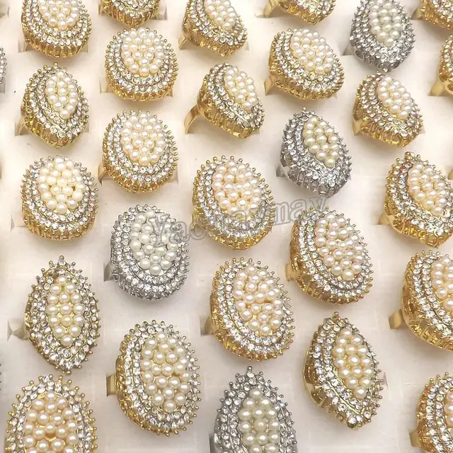 Adjustable Simulated Pearls Costume Rings For Women 50pcs Wholesalein