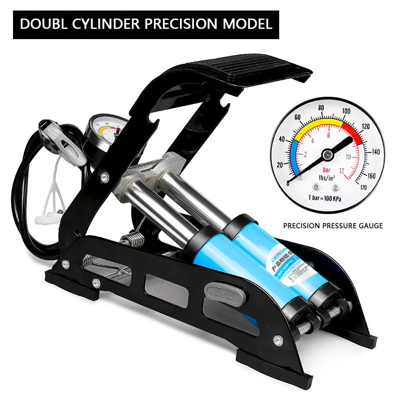 Воздушный надувной велосипедный ножной насос высокого давления для шин, ножной насос с манометром для автомобиля, мотоциклетный насос для горного велосипеда - Цвет: doubl cylinder