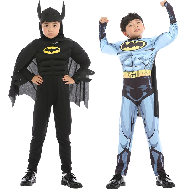Avengers 4 Kids Boys Muscle Batman Costumes with Mask Cloak Superhero Cosplay Halloween Masquerade Party Superman Role Play |