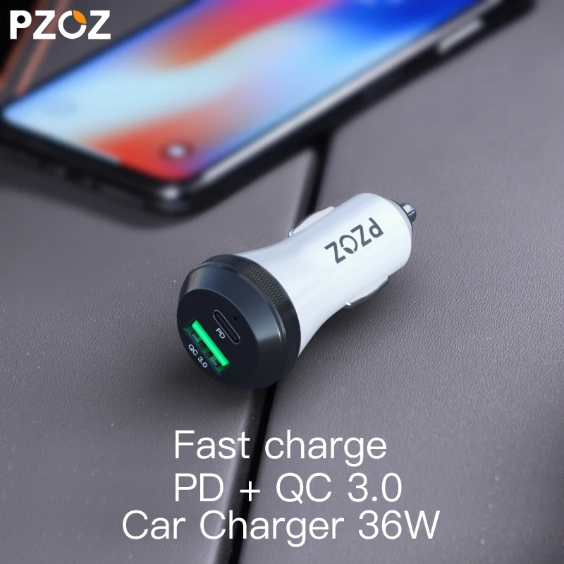 PZOZ PD شاحن سيارة 18 W 36 W شحن USB مزدوج الهاتف محول سيارة سريعة تهمة 3.0 ل فون X 8 زائد سامسونج xiaomi سيارة-شاحن