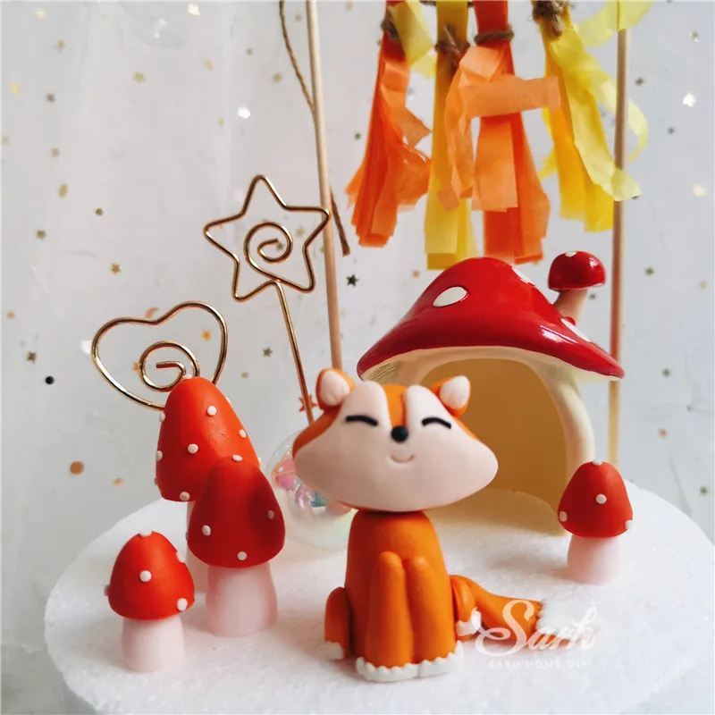 Ins грибы Сидящая лиса торт топперы для мальчиков и девочек на день рождения десерт украшения на день детей вечерние Suplies прекрасные подарки