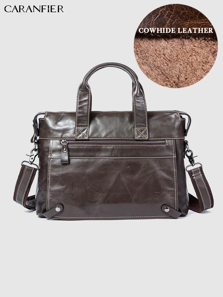 

CARANFIER Mens Briefcases Genuine Cowhide Leather Bags Male Business Casual Handbags Messenger Bag Solid Color Travel Laptop Bag