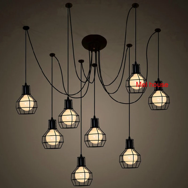 Art Spider Ceiling Lamp Fixture Light Modern Nordic Retro Edison Bulb Light Chandelier Vintage Loft Antique Adjustable lamps