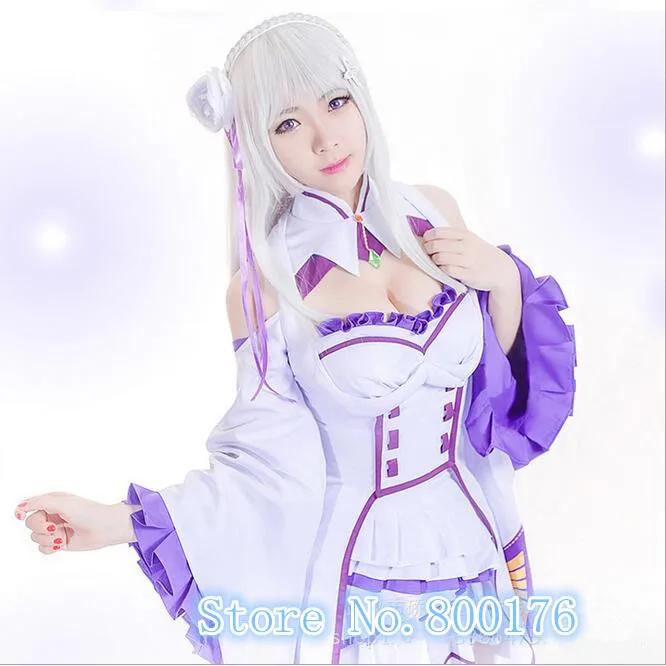 S XL Новый Re:Zero kara Hajimeru Isekai Seikatsu Эмилия Косплэй костюм нарядное платье + уши эльфа