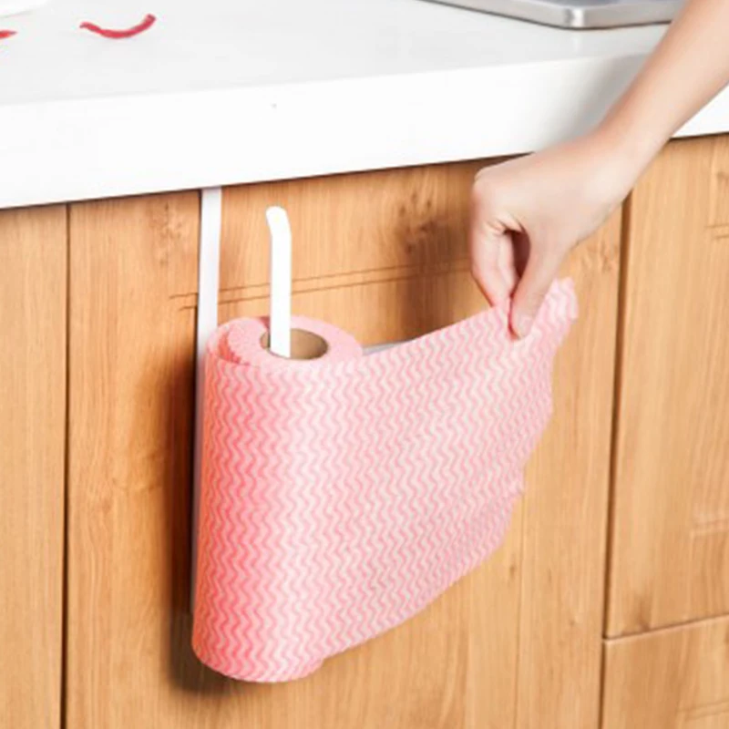 Kitchen Roll Paper Holder Bathroom Towel Rack Toilet Paper Rack Cupboard Door Paper Hanging Shelf Storage Holder