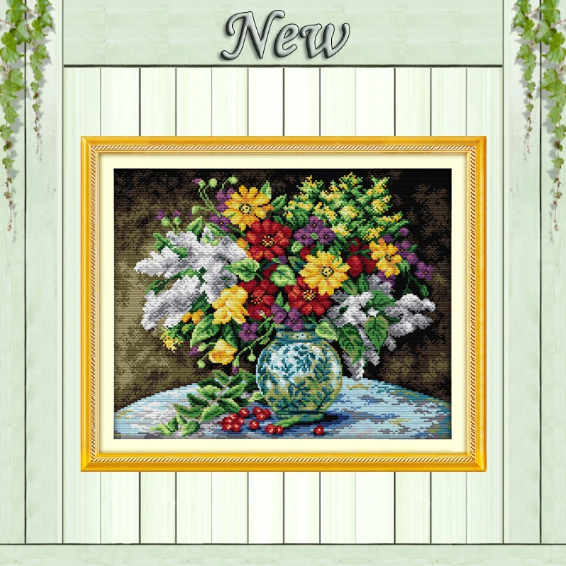 

Colorfull flower Beautiful vase,Pattern printed on fabric DMC 11CT 14CT Cross Stitch kit,needlework Set DIY crafts all embroider