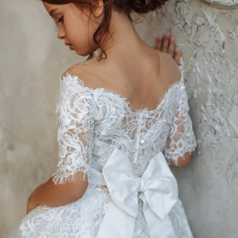 

Flower Girl Dress for Weddings Tulle Princess Lace Half Sleeve Holy First Gowns