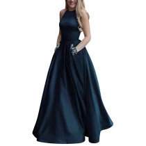 satin prom dress New Women Prom Dresses Formal Party Gowns A Line Satin Evening Gowns Pleated  Night Club Outfits gold prom dress