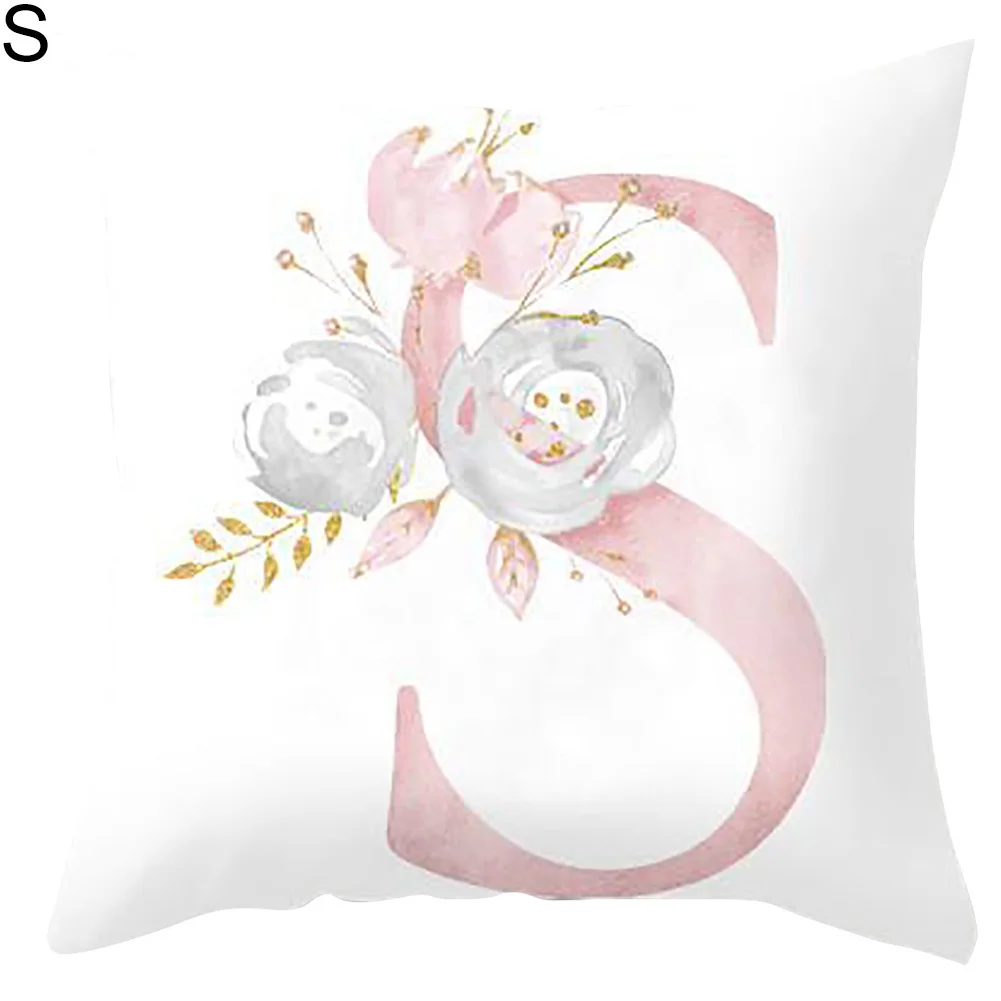 Розовая Подушка с алфавитом, наволочка для дивана, декоративная наволочка с цветами, наволочка для спальни, дома, офиса, свадьбы, наволочка
