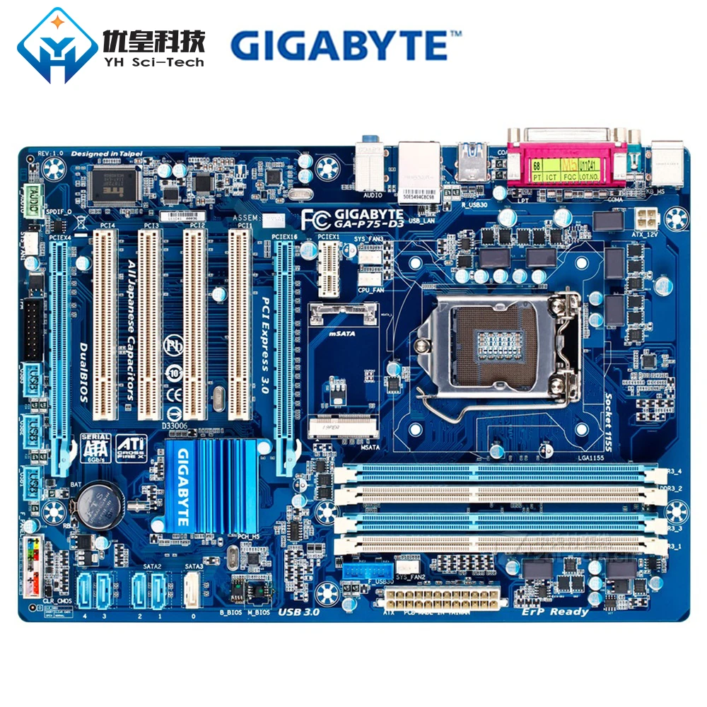 Оригинальная б/у рабочего стола материнской платы Gigabyte GA-P75-D3 B75 LGA 1155 Core i7 i5 i3 DDR3 32G SATA3 USB3.0 блок питания ATX