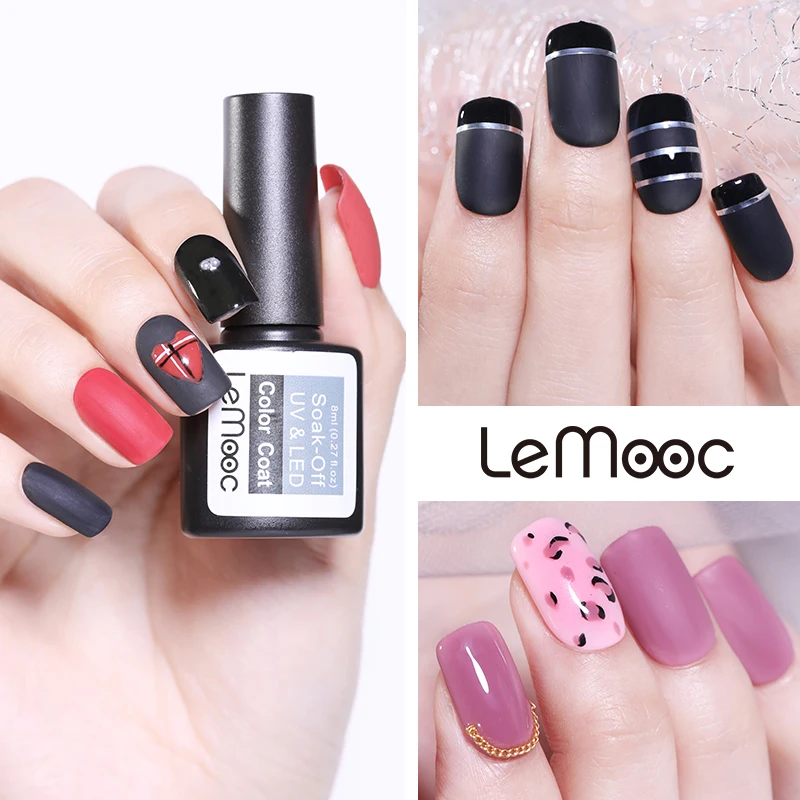 LEMOOC 8ml Pure Nail Gel Semi Permanent Soak Off with Matte Top Coat Nail Art Uv Gel Nail Polish Gel Varnish Nail Art Gel Paint