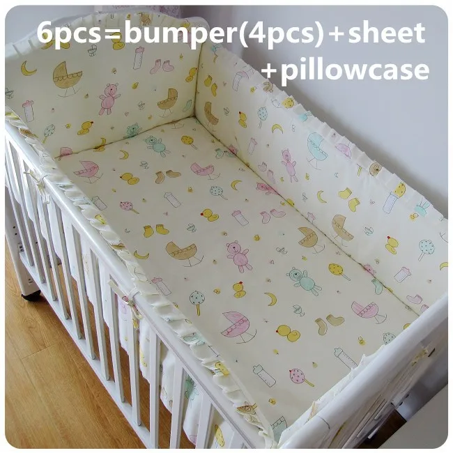 

Promotion! 6PCS Baby bedding set,mickey e minnie cama,crib bedding set 100% cotton baby bedclothes (bumpers+sheet+pillow cover)