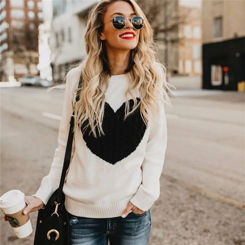 

Women sweaters 2019 new fashion knitwear street trend heart pattern sweater women spring autumn warm tops women coat pullovers