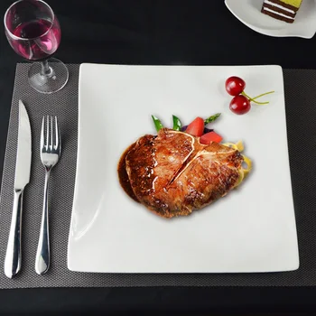 

Creative Steak Dinner Plate Pure White Western Square Plate Household Ceramic Flat Dinner Plate Hotel Western Kitchen Tableware