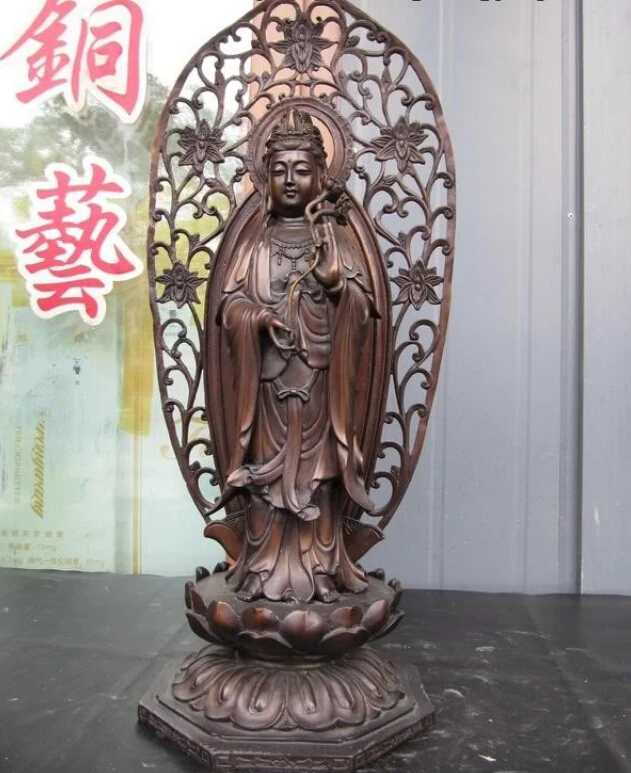 

USPS to USA S3165 23 China Bronze Copper Statue lotus Bodhisattva Kwan-Yin GuanYin Buddha Statue (B0328)