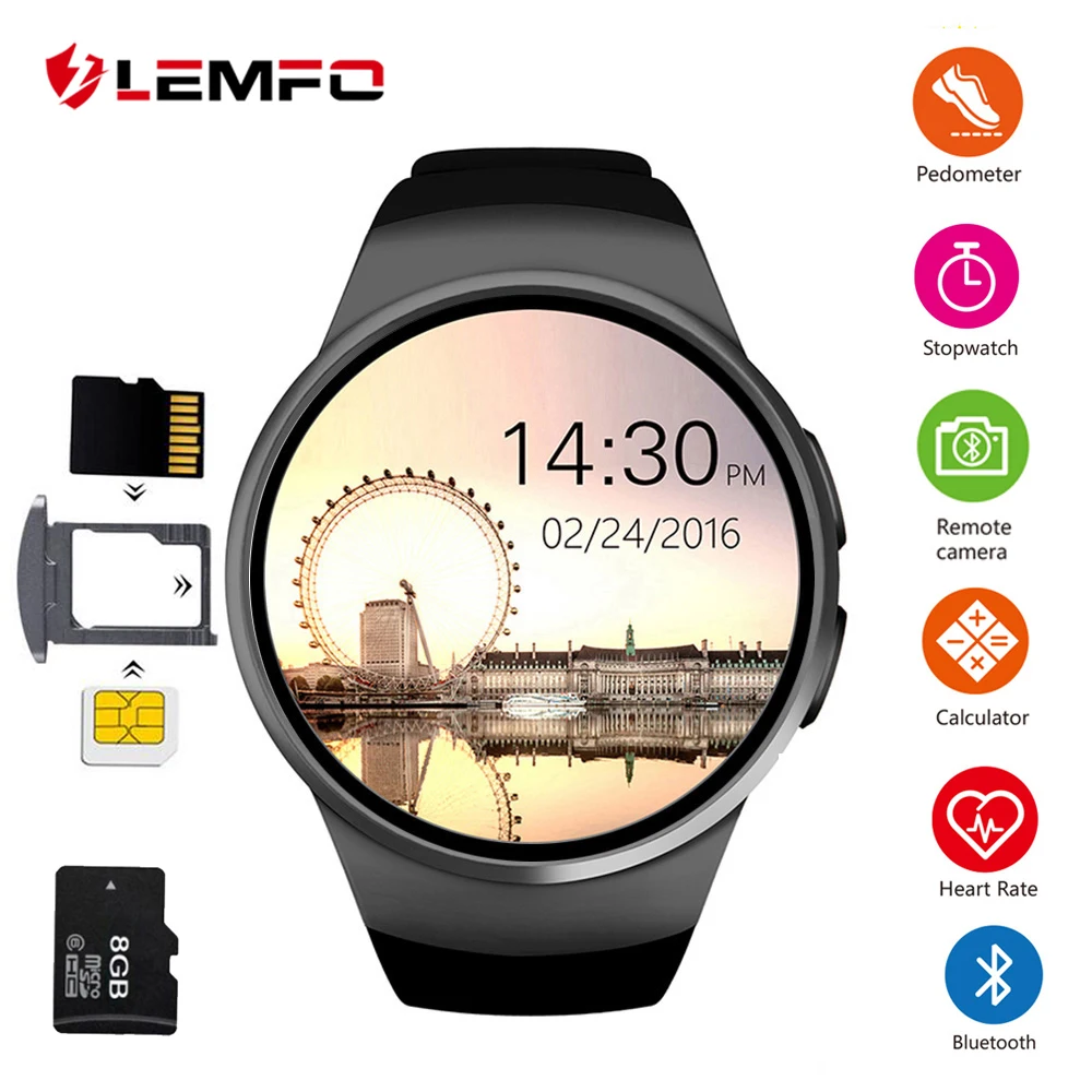 Мужские умные часы LEMFO KW18 с поддержкой SIM TF карт Bluetooth пульсометром шагомером