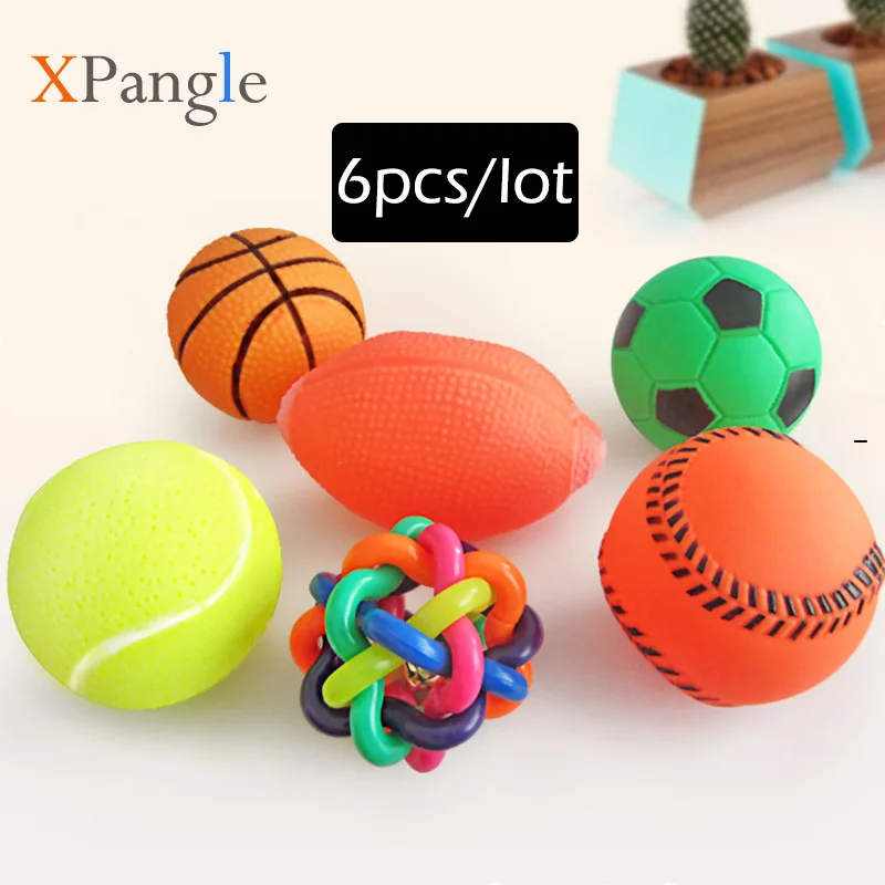 XPangle 6pcs/lot Dog Toys Ball Squeak Pet Interactive Rubber Balls