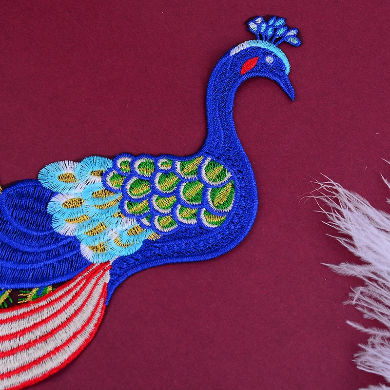 1pcs DIYColorful Sequins Peacock Embroidery Fabric Large Applique Patch African Lace Sew Dress Cloth Decorate Accessory