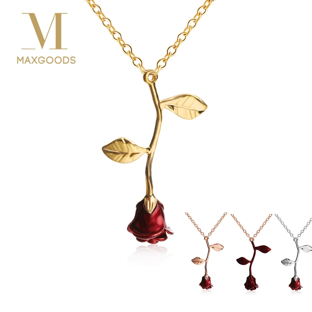 Bijoux Красная роза цветок массивное ожерелье женское колье розовое золото цвет цветок ожерелье с подвеской в стиле бохо очаровательные ювелирные изделия Хорошие подарки