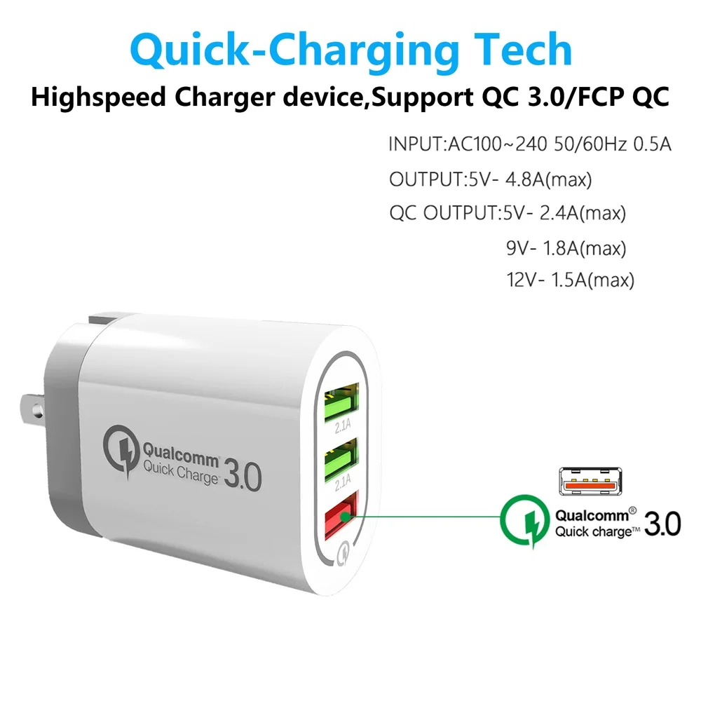 USB Charger QC 3.0 Quick Fast Wall Charge 18W for Iphone X 8 7 Samsung S9 S10 Xiaomi mi 9 Huawei P20 P30 Universal Mobile Phone