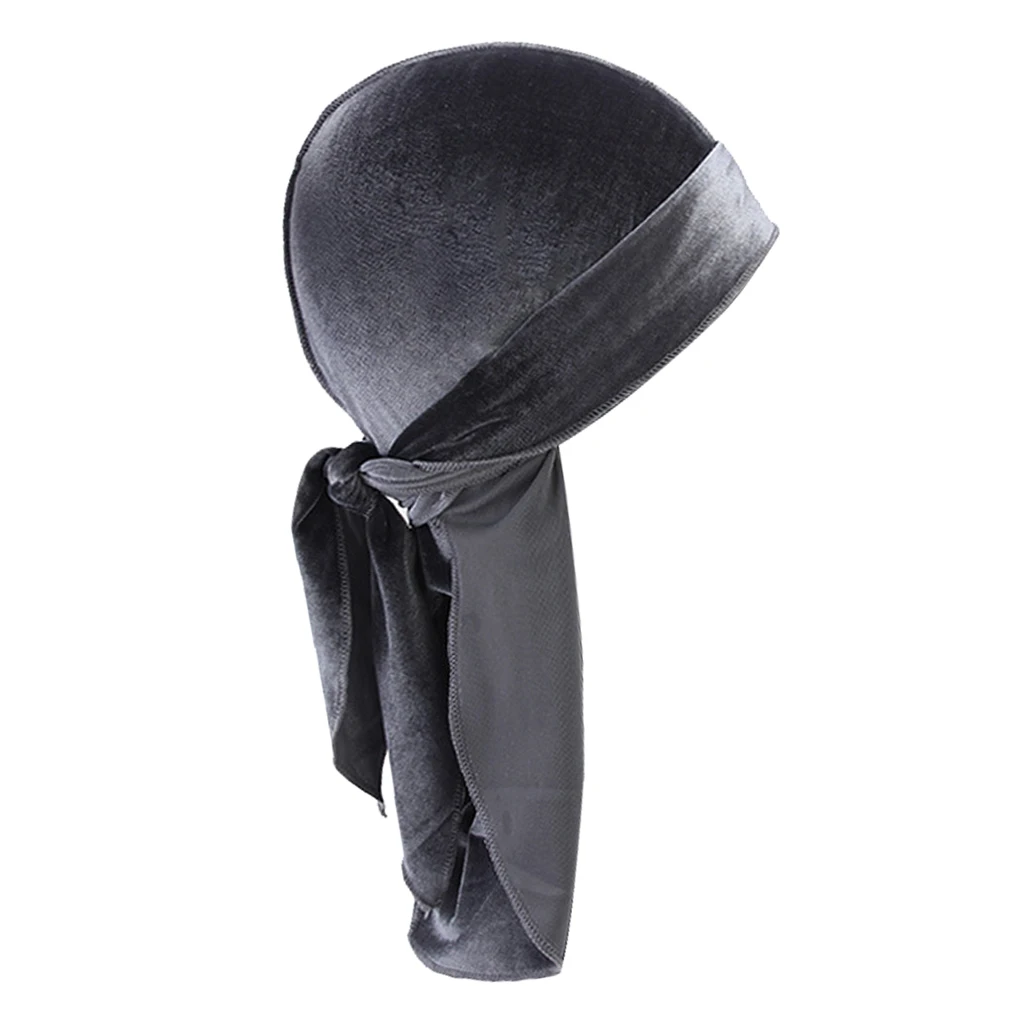 Women Men Long Tail Plain Velvet Bandana Turban Hat Durag Headwear Pirate Cap Head Wraps