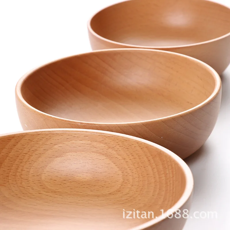 

Wooden Salad Bowl Large Round Wood Salad Soup Dining Bowl Set Natural HandMade Plates Premium Wood Kitchen Utensils
