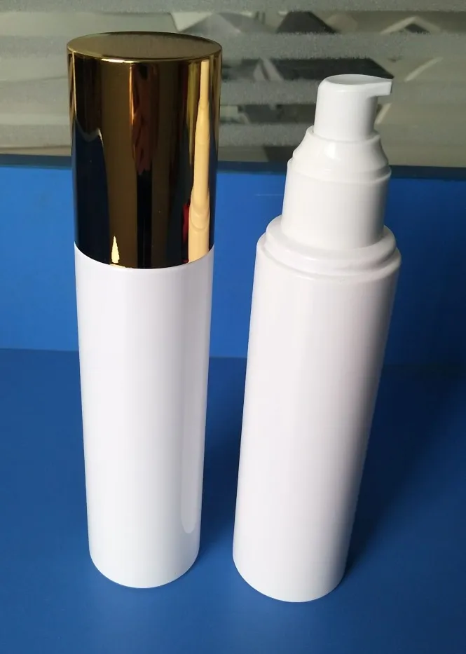 Download 150ML WHITE plastic PET bottle with white pump gold lid for lotion/emulsion/serum/foundation ...