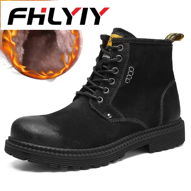 

Brand Men Snow Boots British Style Handmade High Tops Leather Men Ankle Boots Outdoor Warm Plush Motorcycle Boots Zapatos De