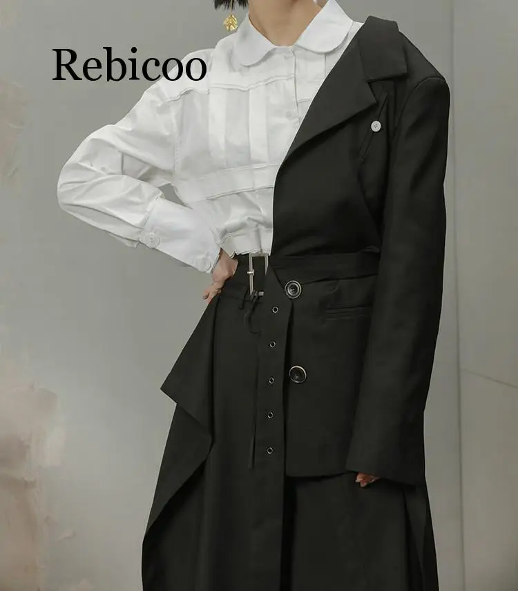 Women Blazer Special Blazer Jackets Half Sui Waist Belt Designer Fashion Blazer Women Coat Long Sleeve Personality New