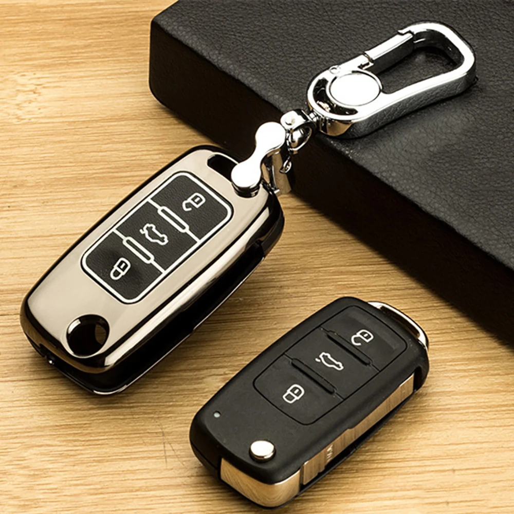 

For Volkswagen VW Polo Bora Tiguan Passat Golf 6 Lavida Luminous Zinc Alloy+Leather Folding Key Cover Case Shell Car Accessories