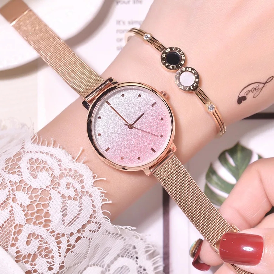

Hot Sale Creative Watches Women Gradient Color Starry Sky Watch Luxury Ladies Stainless Steel Quartz Clock 2019 Relogio Feminino
