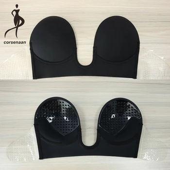 

Hot Sale In Amazon Black And Nude Color Female Lifter Breast Stick On Gel U Shap Sexy Bra For Wedding 9006#