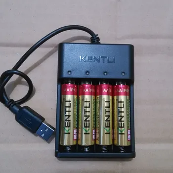 

KENTLI 4pcs 1.5v 2800mWh AA rechargeable Li-polymer for microphone KTV lithium battery + 4 slots USB smart Charger