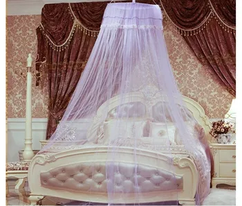 

New Elegant Lace Embroidery Mesh Canopy Princess Round Dome Bedding Net Bed Mosquito Netting Free Shipping