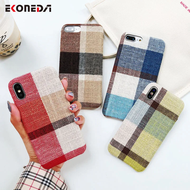 

EKONEDA Soft Silicone Case For iPhone 8 6 6S 7 Plus Retro Grid Cloth Case Slim Back Cover For iPhone XS Max XR