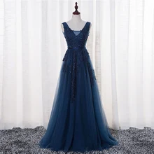 Echt Fotos Marineblau Abendkleider Vestido De Festa V Neck Flügelärmeln Spitze Appliques Wulstiges Abschlussball-kleider 2017 neue eingetroffen