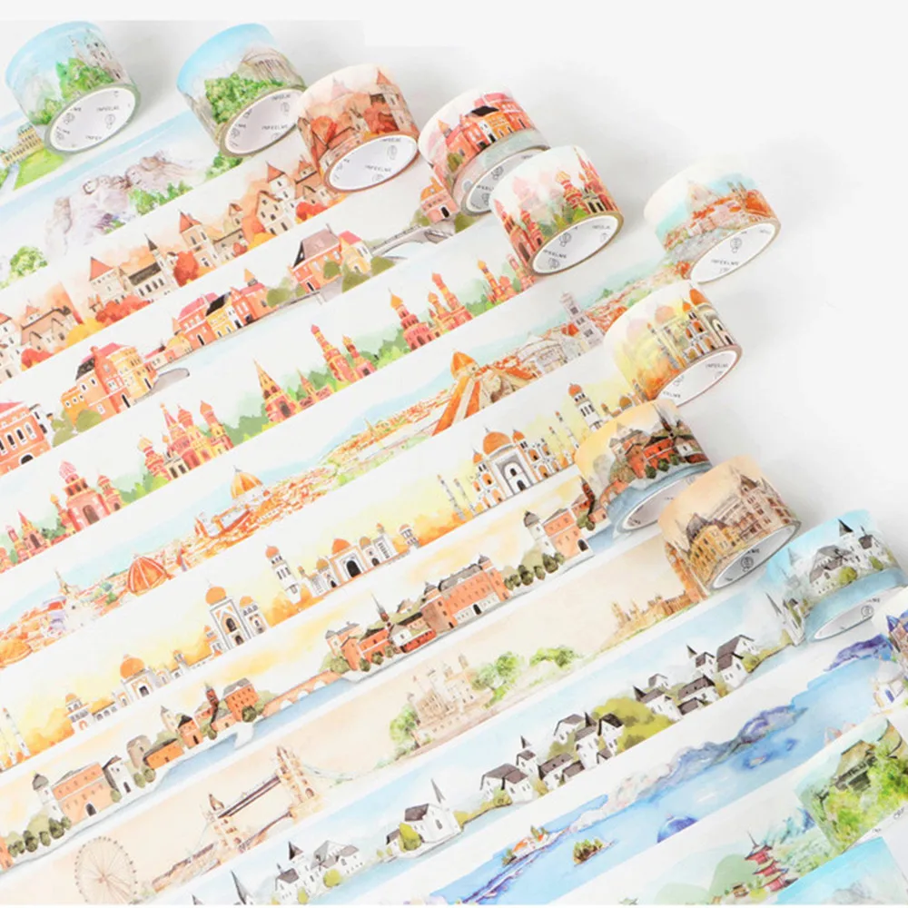 

DIY Vintage Travel World Architecture Masking Washi Tape Decorative Adhesive Tape Scrapbook Album Diary Label Stationery Sticker
