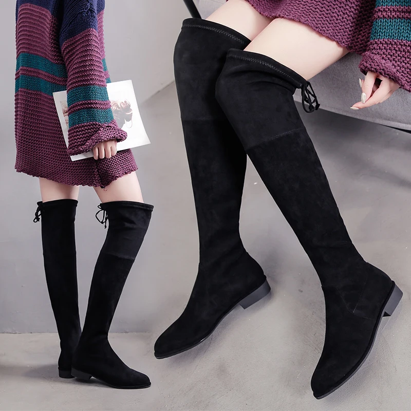 

MYCOLEN Over The Knee High Boots Thigh Boots Women Shose Winter Stretch Fabric Round Toe Warm Plush Stretch Fabric Long Boots