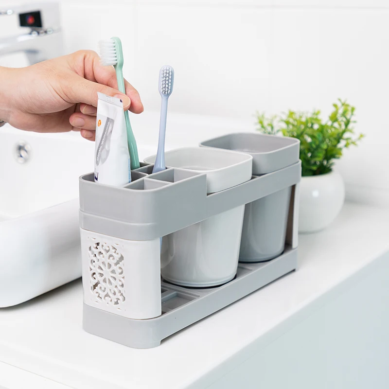 

Toothbrush Cup Holder Plastic Toothpaste Holder Tumbler Holder No Drilling Simple ABS Plastic Bathroom Accessories