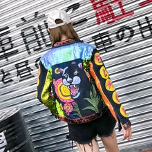 2019 Z Top Brand Spring Autumn New Thai Street Brand Color Heavy Work Sequins Cartoon Letter Printing Lapel Denim Women Jacket