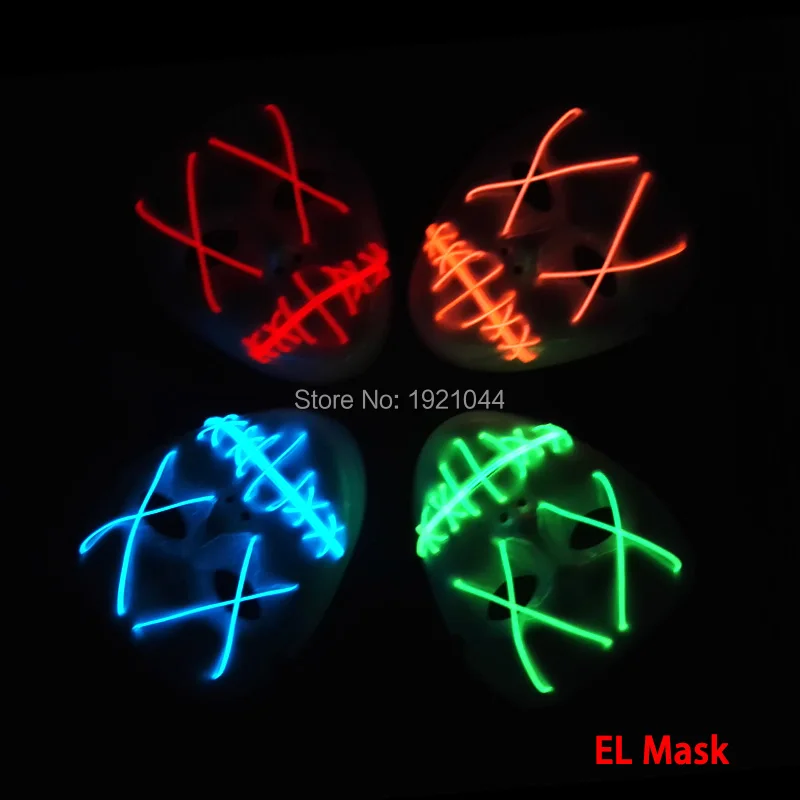 Mask Wholesale 10pieces Free Shipping EL Wire Glowing Mask Rave Custom Mask Powered by 2-AA Batteries for Flash Party Supplies